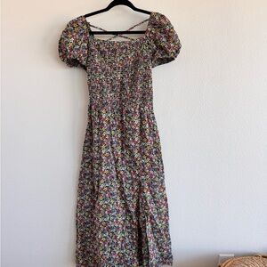 Molly Bracken Floral Puff-Sleeve Midi Dress